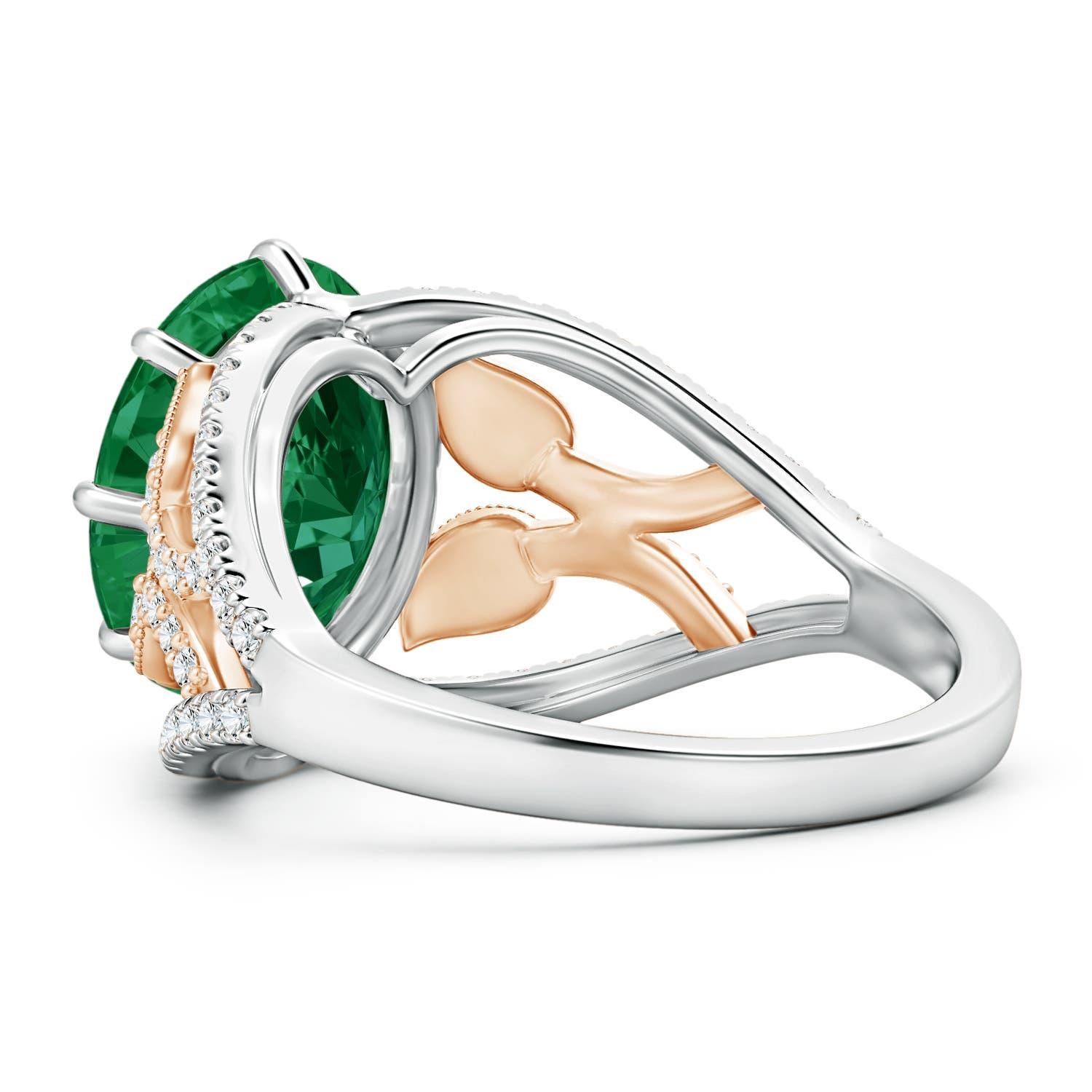 For Sale:  GIA Certified Natural Emerald Solitaire Rose Gold Ring with Leaf Motifs 4