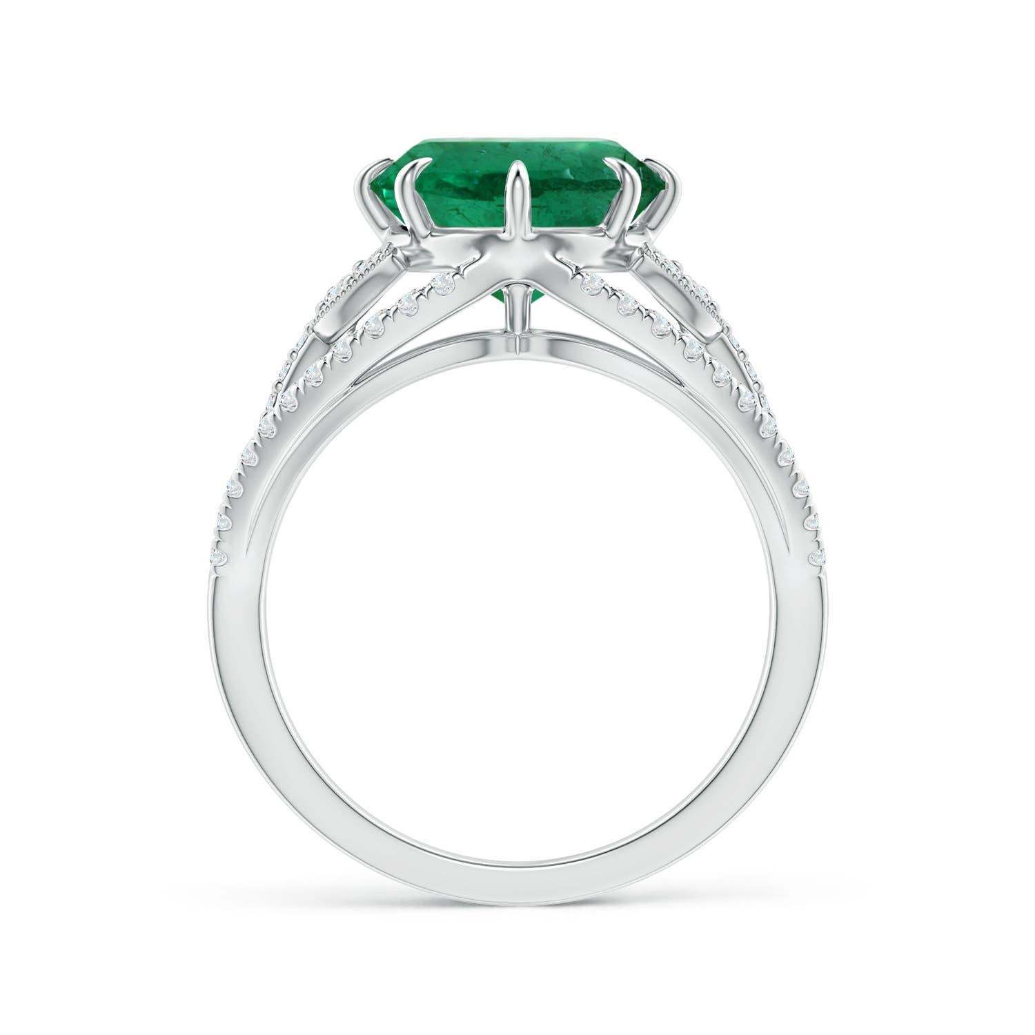 For Sale:  Angara GIA Certified Natural Emerald Solitaire White Gold Ring with Leaf Motifs 2