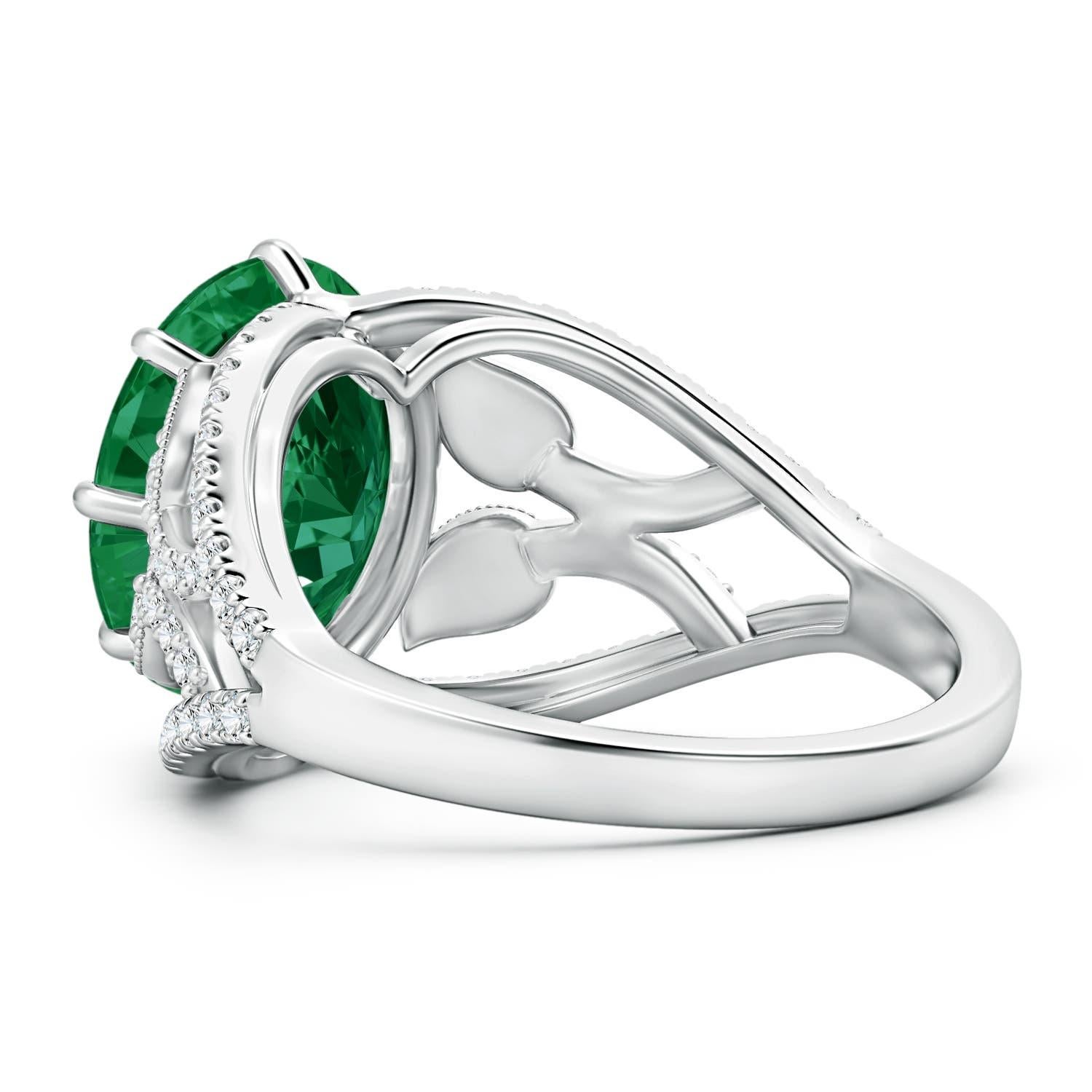 For Sale:  Angara GIA Certified Natural Emerald Solitaire White Gold Ring with Leaf Motifs 4