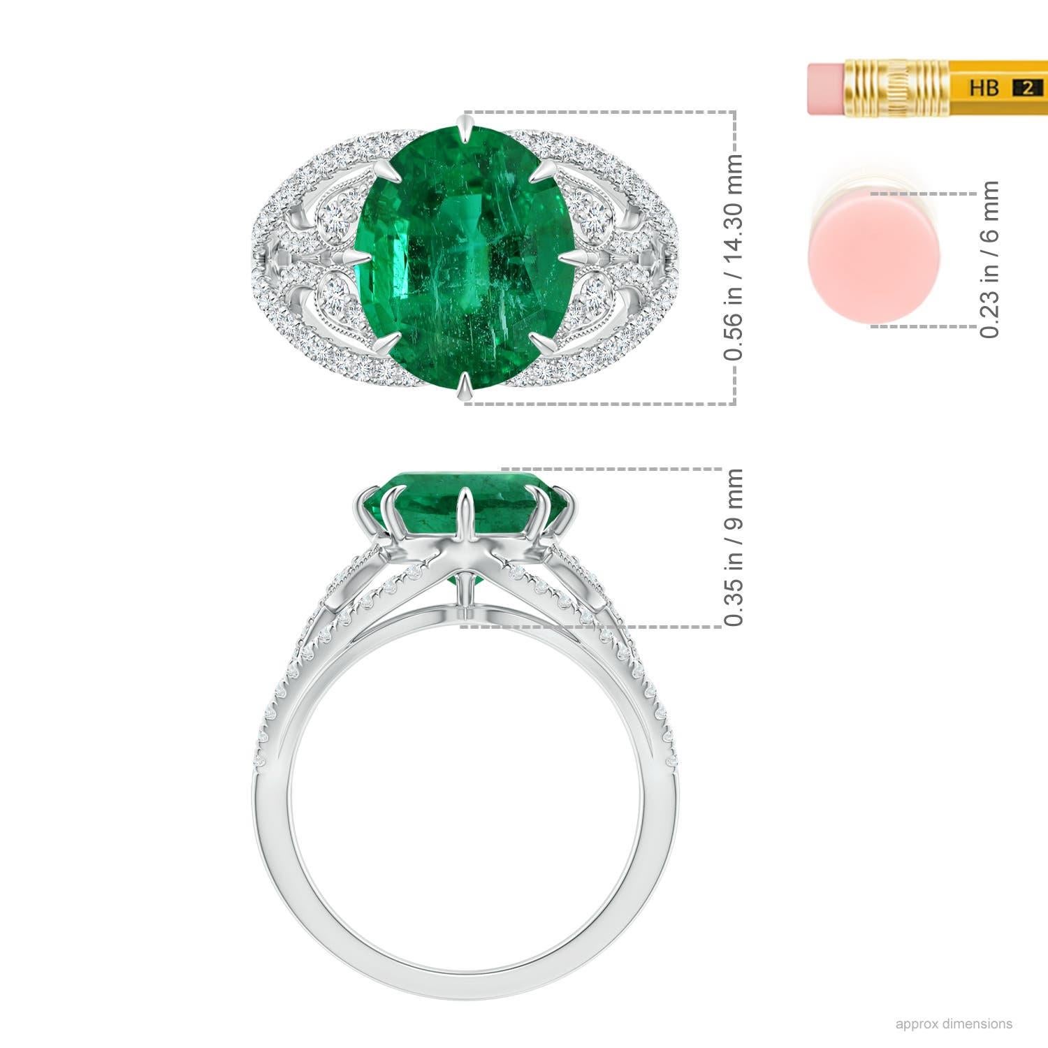 For Sale:  Angara GIA Certified Natural Emerald Solitaire White Gold Ring with Leaf Motifs 5