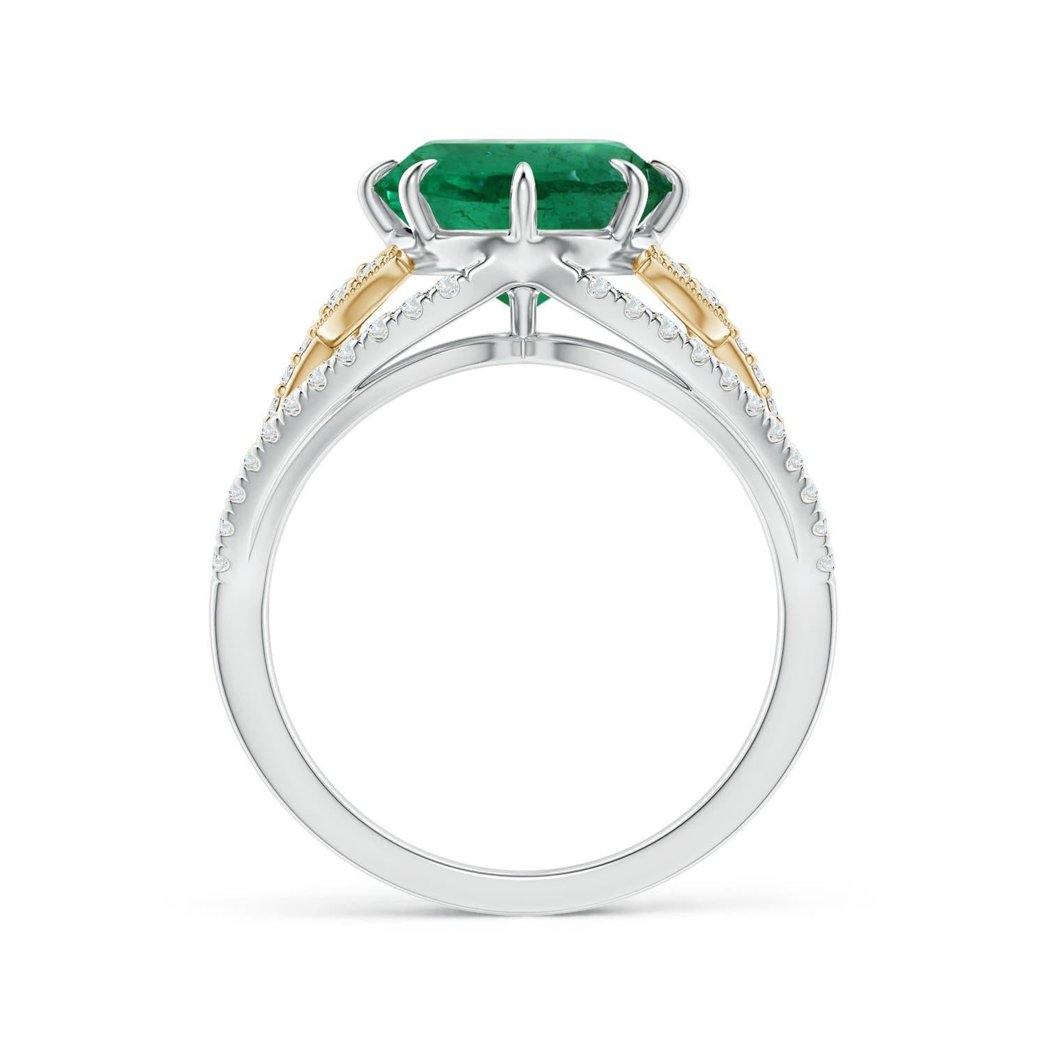 Im Angebot: GIA-zertifizierter natürlicher Smaragd Solitär Gelbgold Ring mit Blattmotiven () 2
