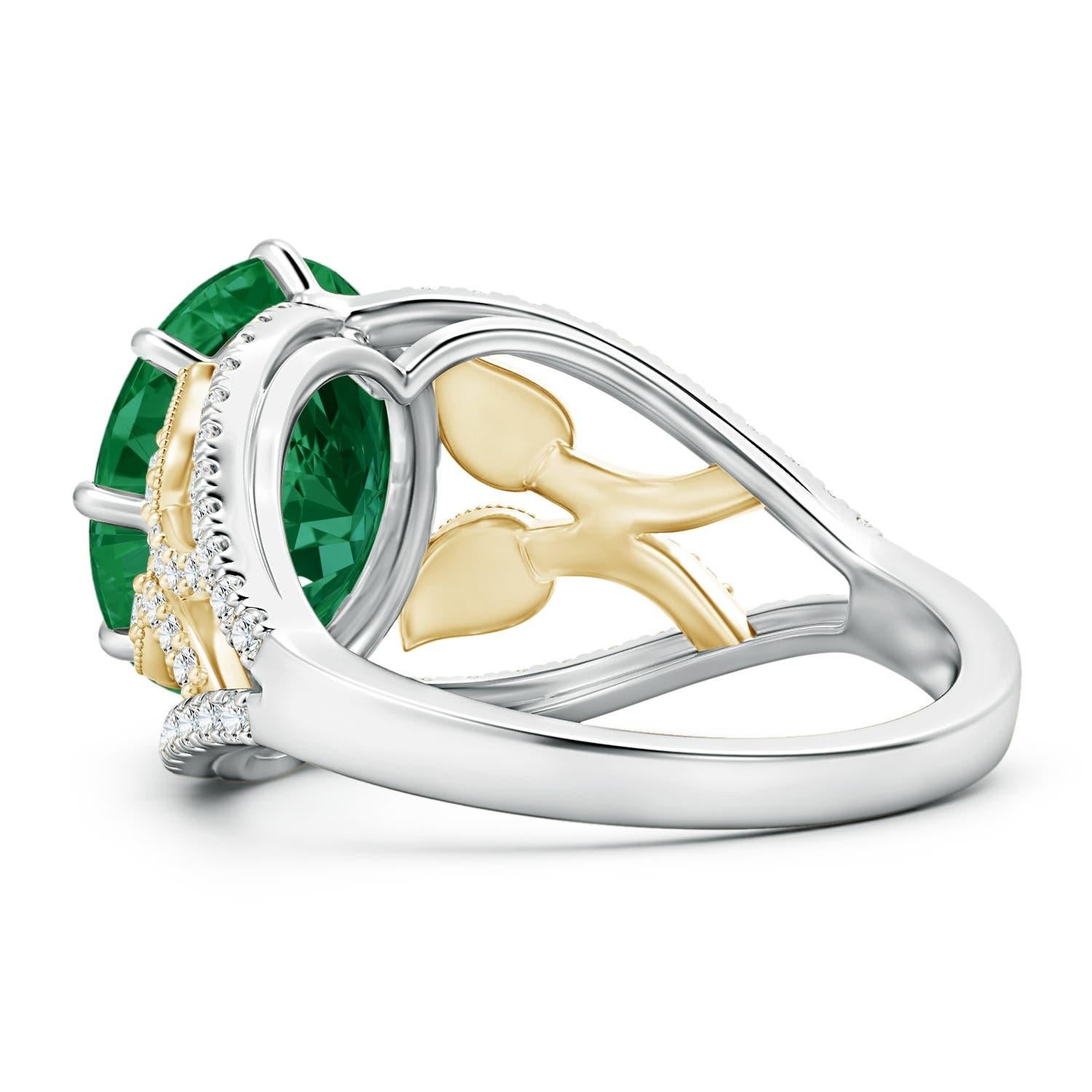 For Sale:  Angara GIA Certified Natural Emerald Solitaire Yellow Gold Ring with Leaf Motifs 4