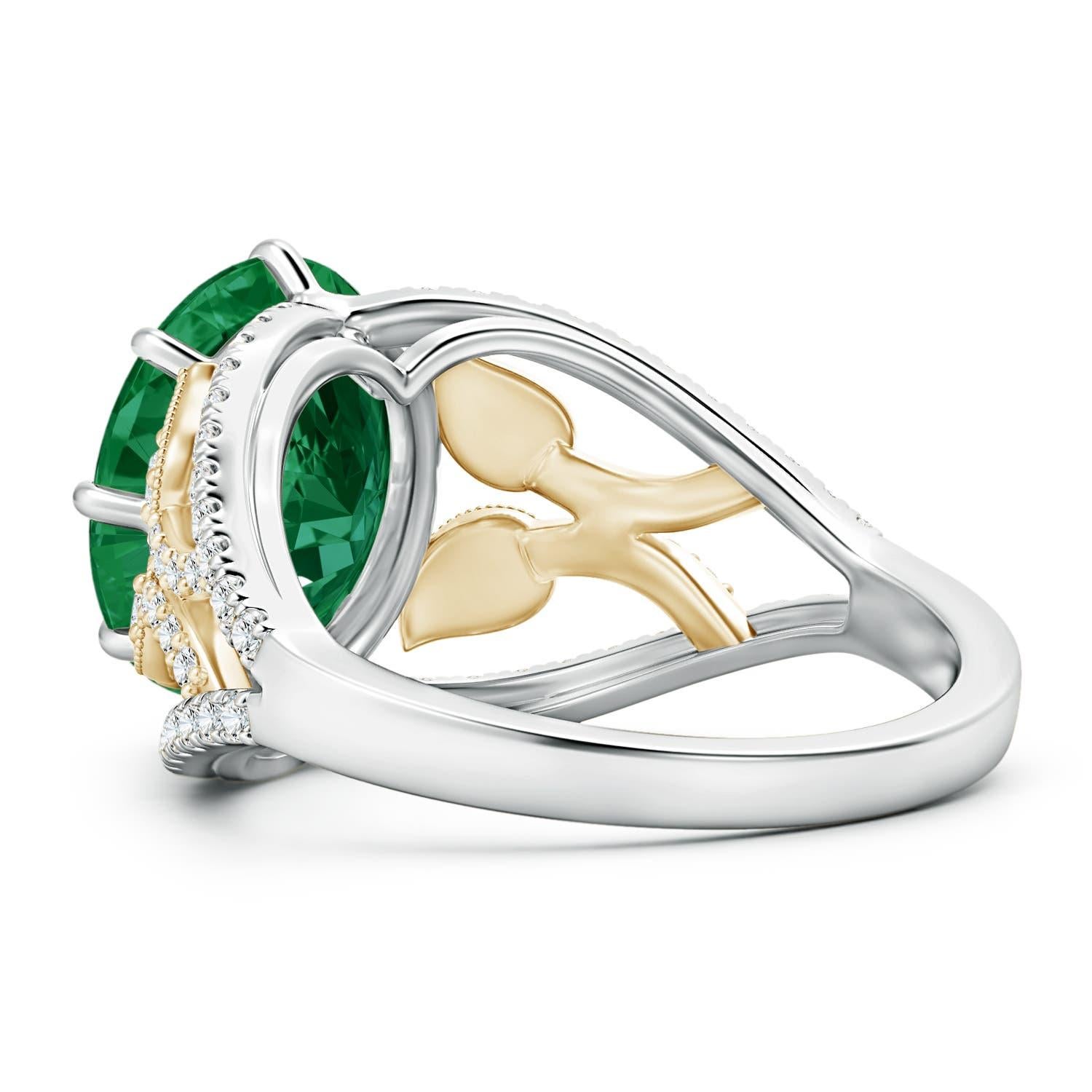 For Sale:  GIA Certified Natural Emerald Solitaire Yellow Gold Ring with Leaf Motifs 4