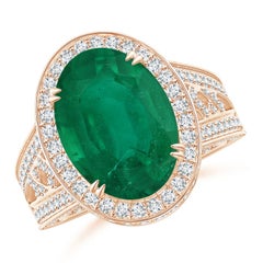 ANGARA, bague de style vintage en or rose 14 carats avec émeraude ovale naturelle certifiée GIA