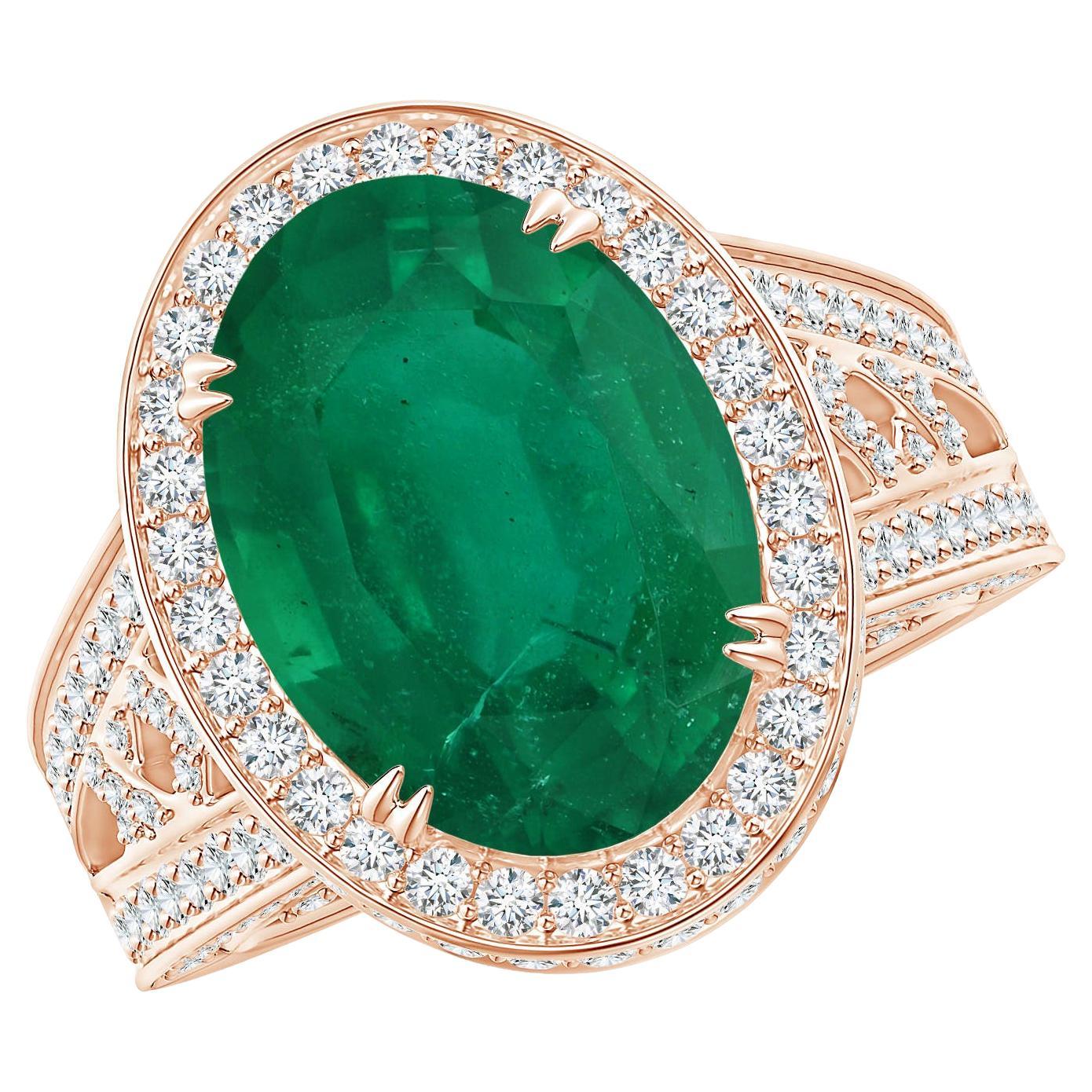 Angara GIA Certified Natural Emerald Vintage Style Split Shank Rose Gold Ring