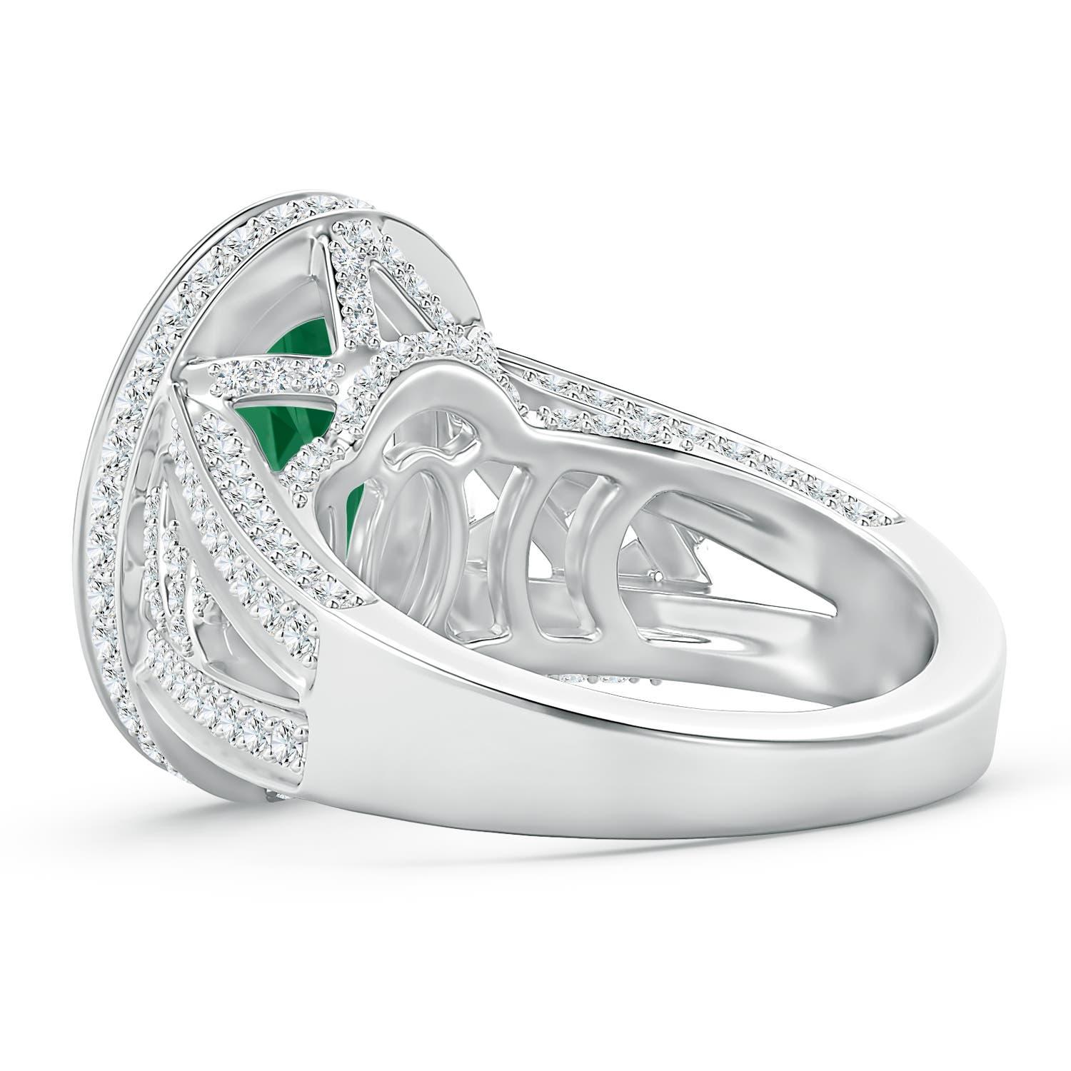 ANGARA GIA Certified Natural Oval Emerald Vintage Style Ring in 14K White Gold 4