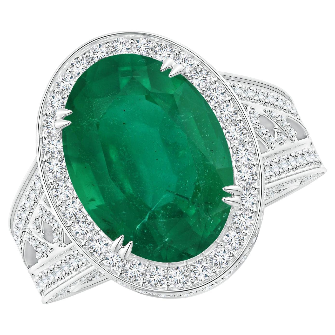 Angara Gia Certified Natural Emerald Vintage Style Split Shank White Gold Ring