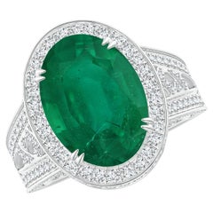 Angara Gia zertifizierter natürlicher Smaragd Vintage-Ring aus Weißgold mit geteiltem Schaft