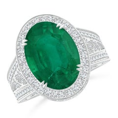 Angara Gia Certified Natural Emerald Vintage Style Split Shank White Gold Ring