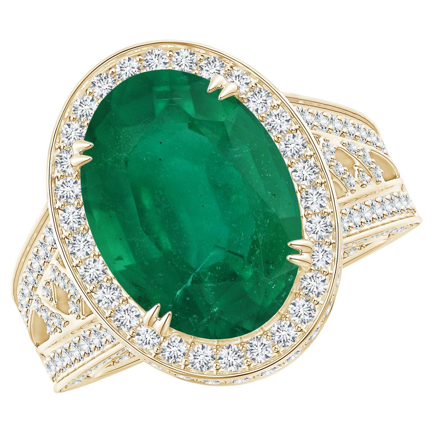 Angara GIA Certified Natural Emerald Vintage Style Split Shank Yellow Gold Ring