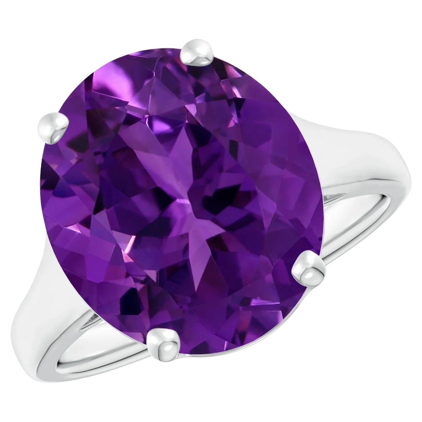 For Sale:  Angara GIA Certified Natural Flat Amethyst Solitaire Ring in White Gold