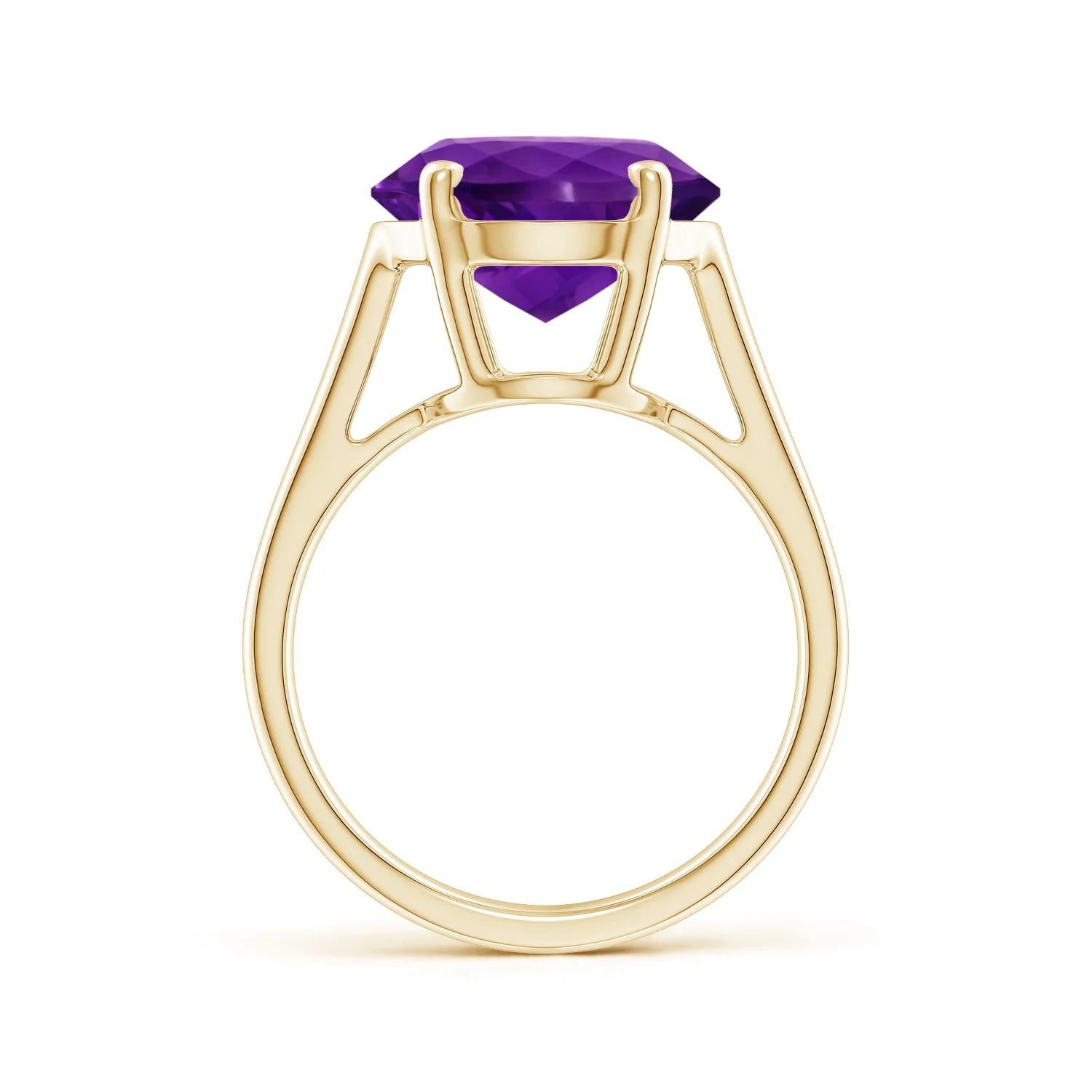 For Sale:  GIA Certified Natural Flat Amethyst Solitaire Ring in Yellow Gold 2