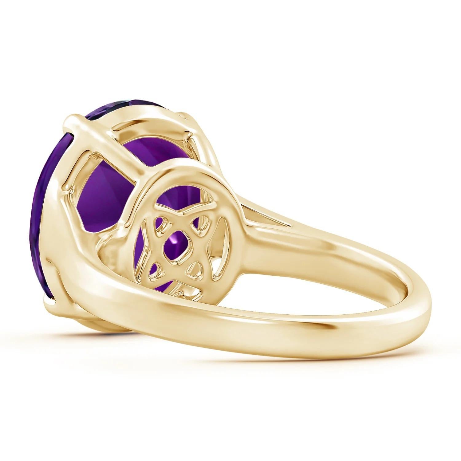 For Sale:  GIA Certified Natural Flat Amethyst Solitaire Ring in Yellow Gold 4