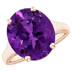 GIA Certified Natural Flat Amethyst Solitaire Ring in Yellow Gold