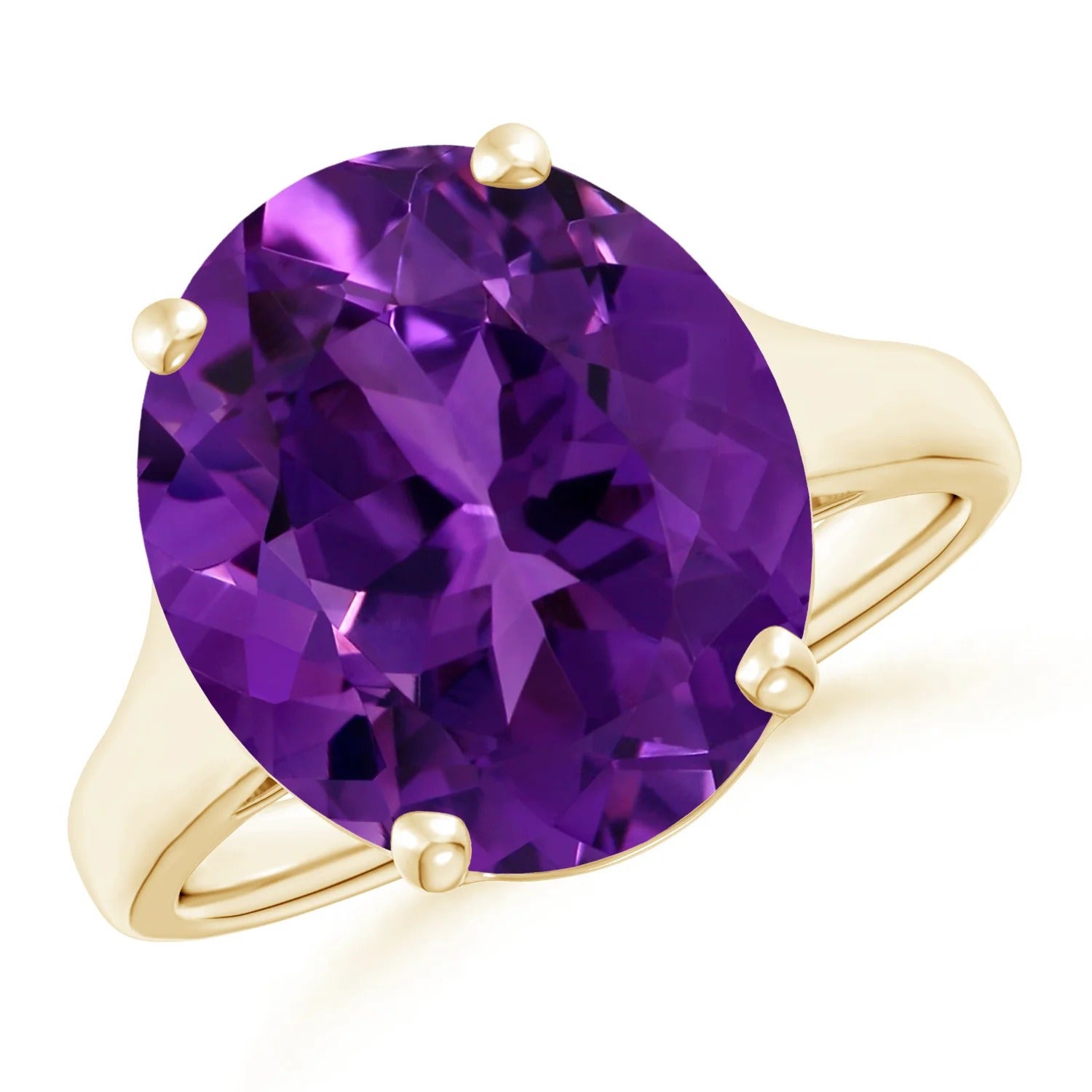 GIA Certified Natural Flat Amethyst Solitaire Ring in Yellow Gold