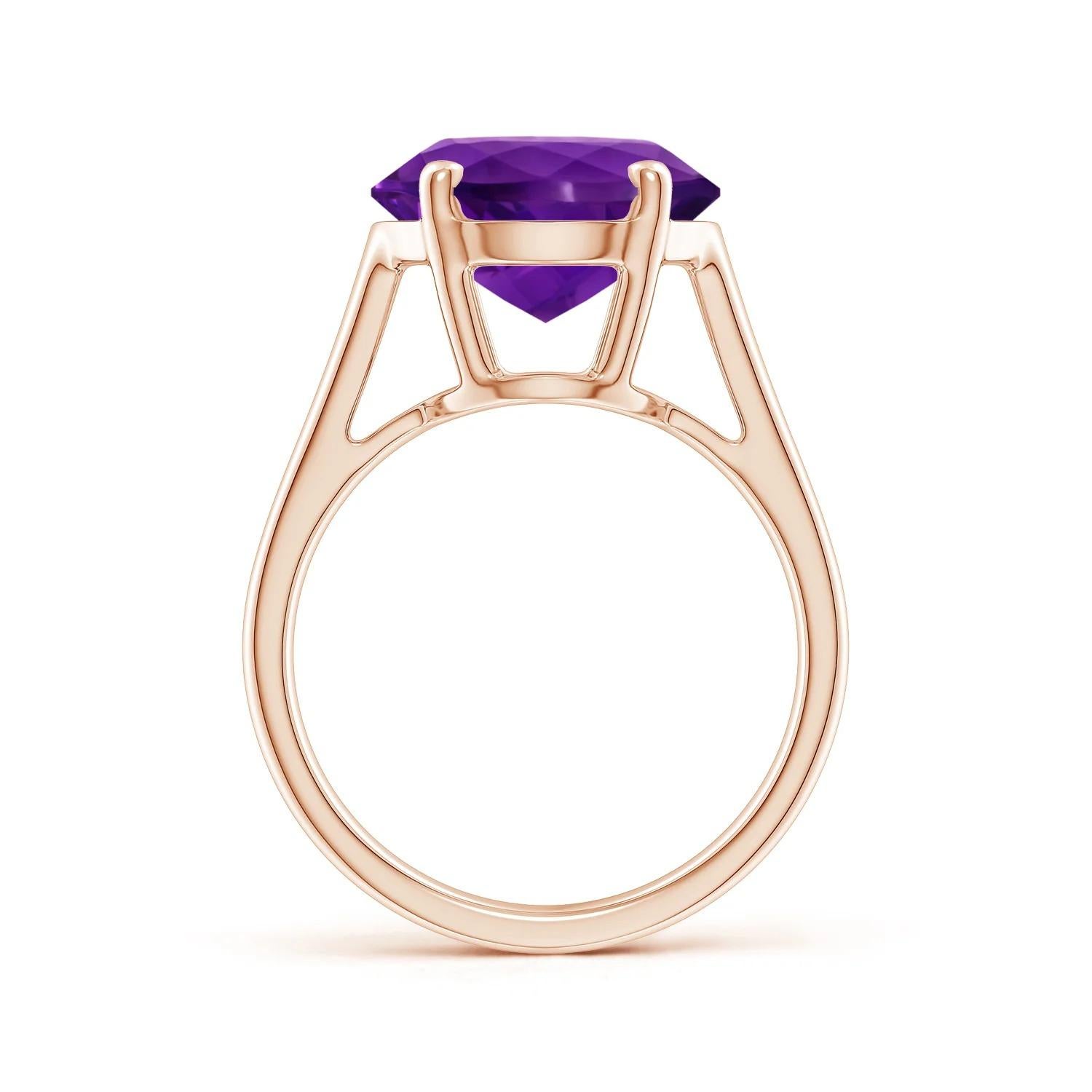 For Sale:  Angara GIA Certified Natural Flat Oval Amethyst Solitaire Ring in Rose Gold 2
