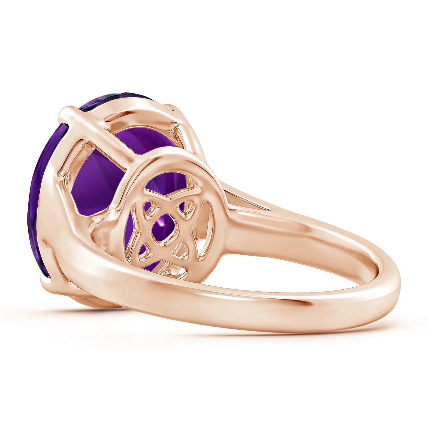 For Sale:  Angara GIA Certified Natural Flat Oval Amethyst Solitaire Ring in Rose Gold 4