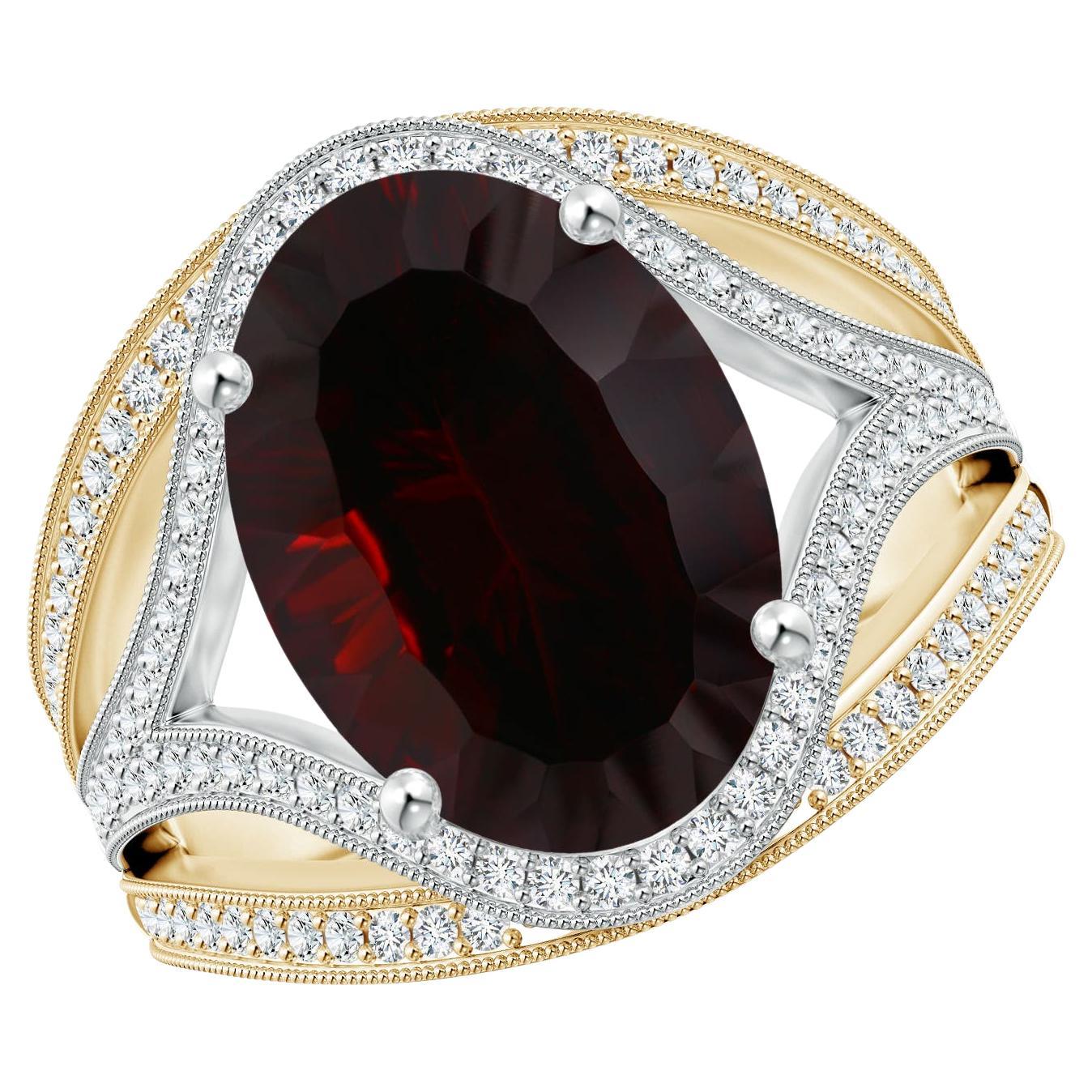 For Sale:  GIA Certified Natural Garnet Dual Tone Yellow & White Gold Cocktail Ring