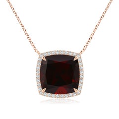 GIA Certified Natural Garnet Halo Pendant in Rose Gold with Filigree
