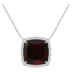 ANGARA GIA Certified Natural Garnet Halo Pendant in White Gold with Filigree