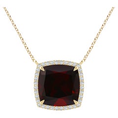 GIA Certified Natural Garnet Halo Pendant in Yellow Gold with Filigree