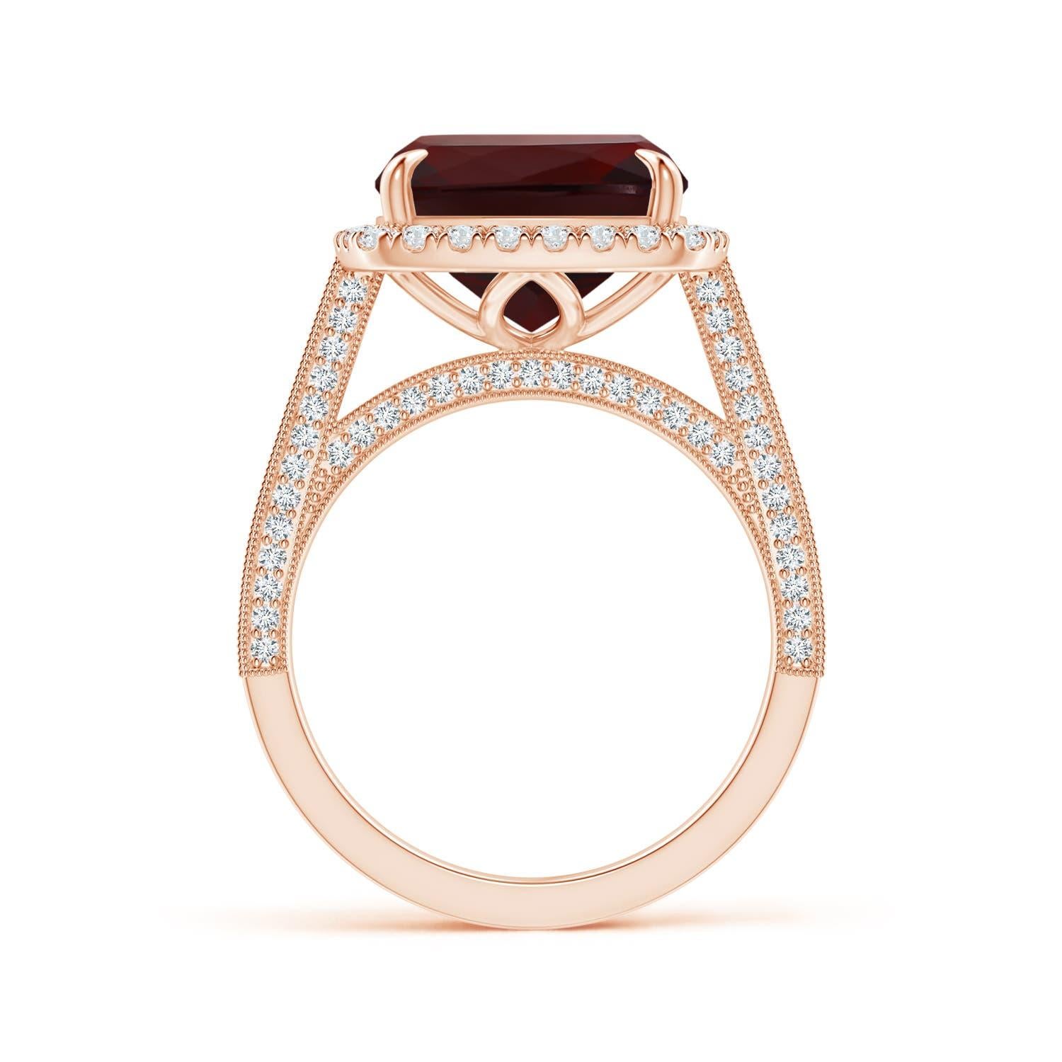 ANGARA GIA Certified Natural Garnet Halo Ring in 18K Rose Gold with Milgrain 2