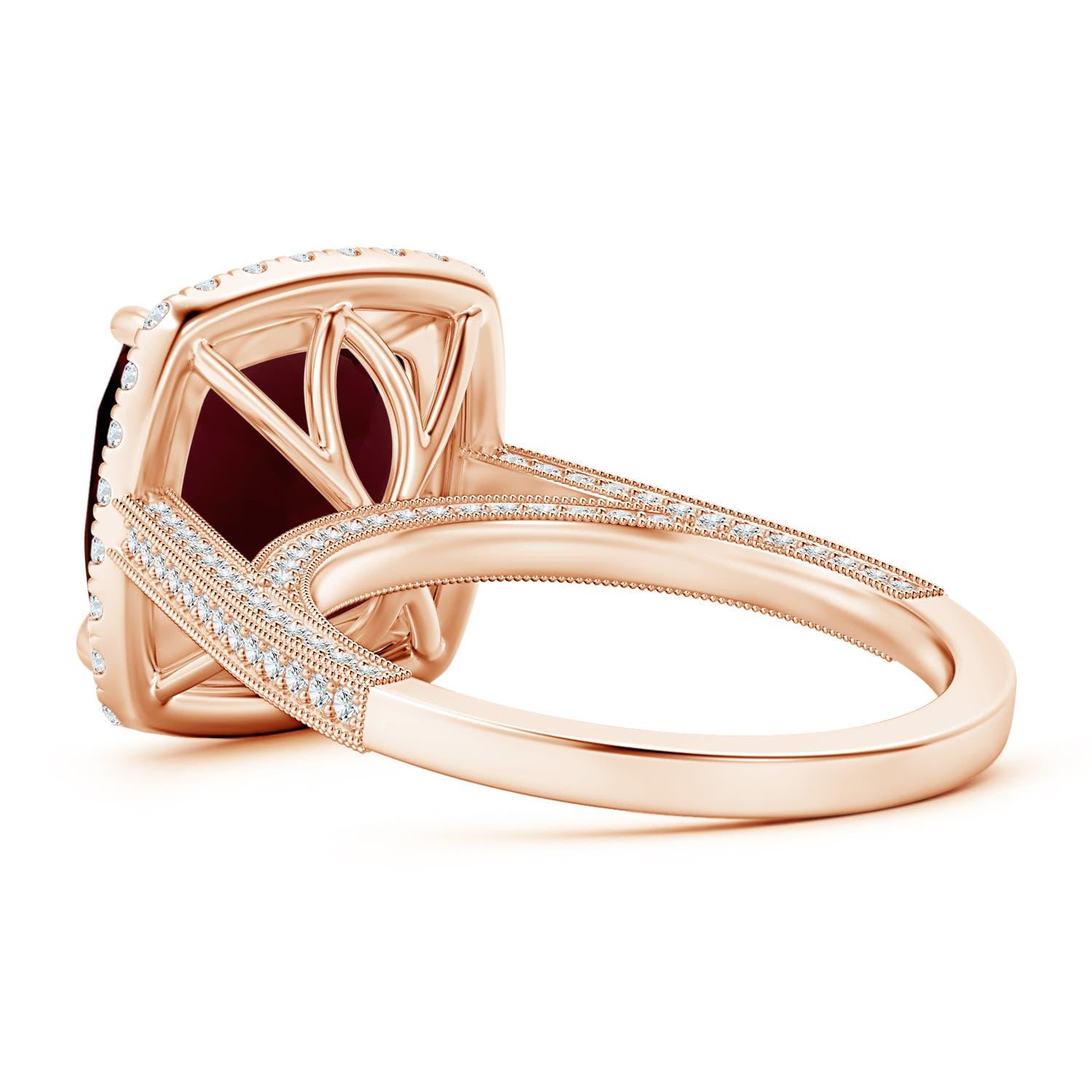 ANGARA GIA Certified Natural Garnet Halo Ring in 18K Rose Gold with Milgrain 4