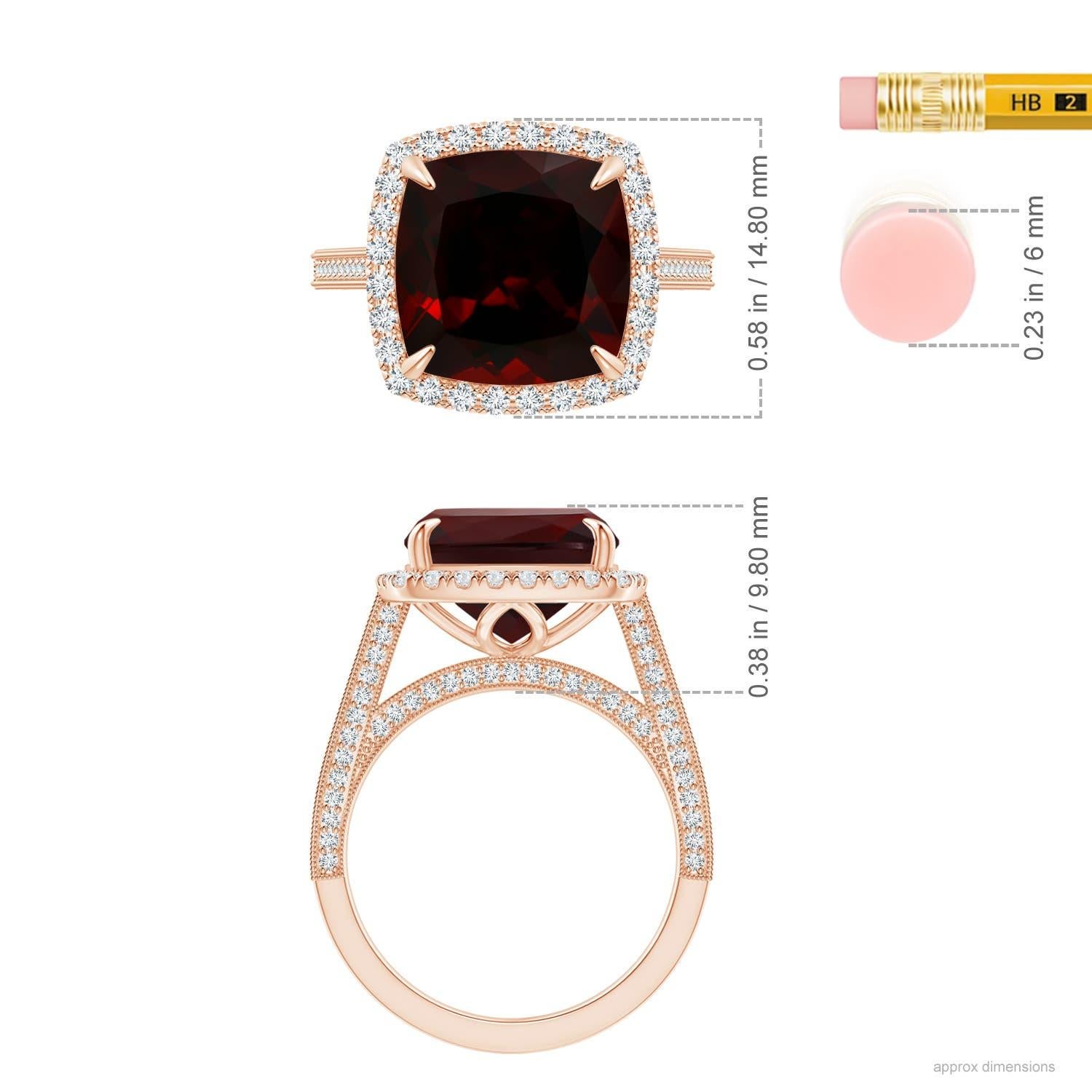 ANGARA GIA Certified Natural Garnet Halo Ring in 18K Rose Gold with Milgrain 5