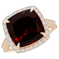 Anello aureola con granato naturale certificato GIA di ANGARA in oro rosa 14K con grana