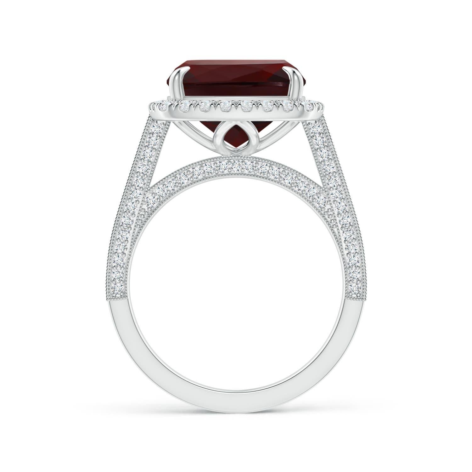 ANGARA GIA Certified Natural Garnet Halo Ring in 14K White Gold with Milgrain 2