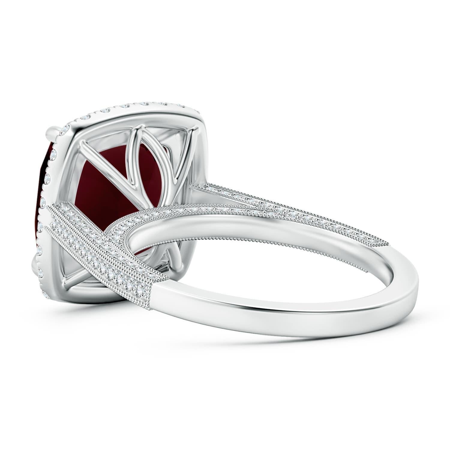 ANGARA GIA Certified Natural Garnet Halo Ring in 18K White Gold with Milgrain 4