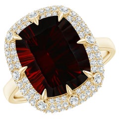 Angara GIA Certified Natural Garnet Halo Ring in Yellow Gold with Accents