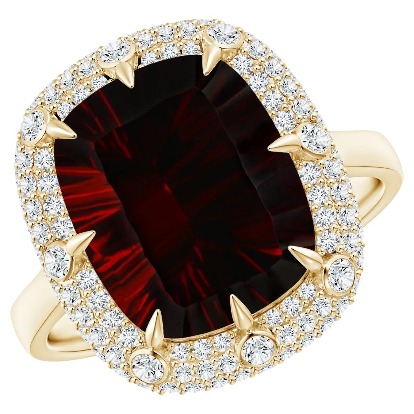 For Sale:  ANGARA GIA Certified Natural Garnet Halo Ring in Yellow Gold with Accents