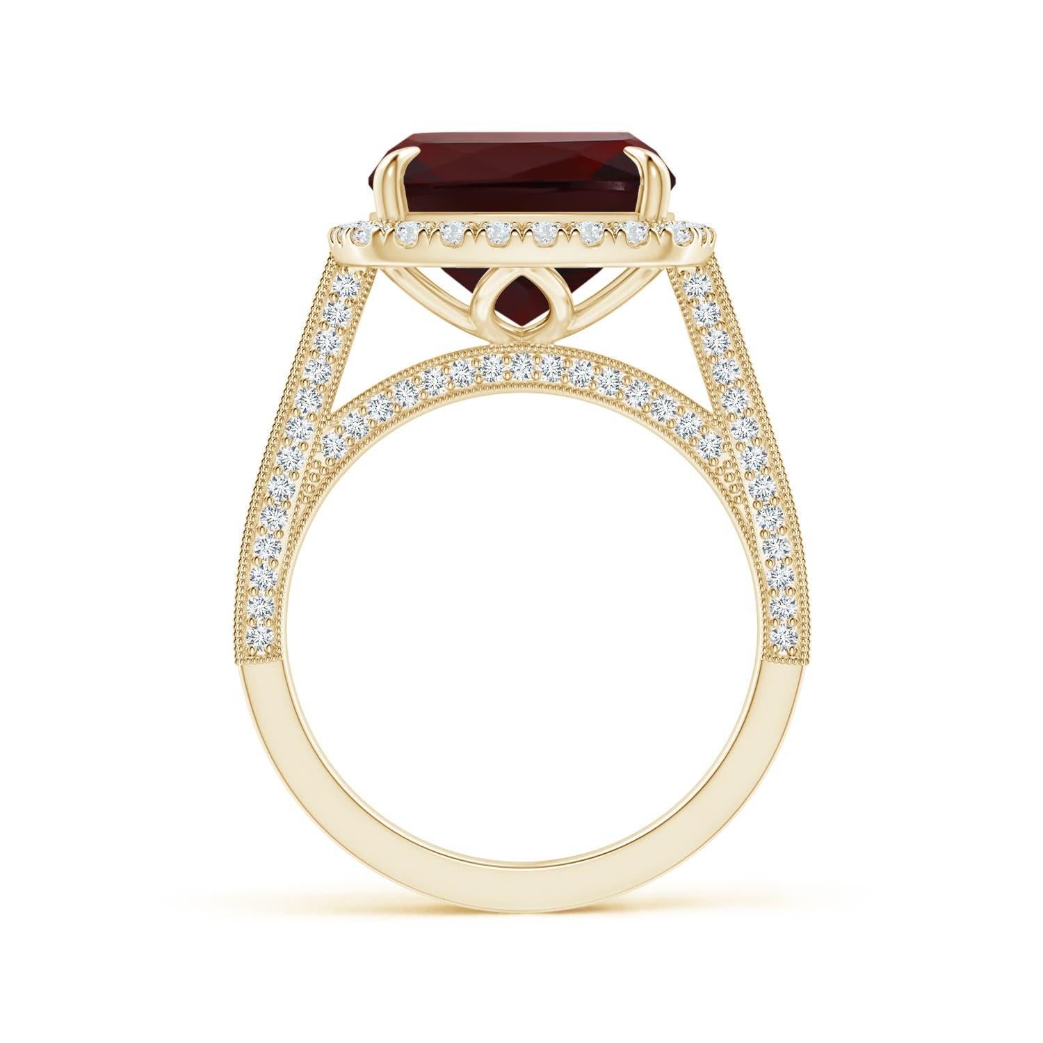 ANGARA GIA Certified Natural Garnet Halo Ring in 14K Yellow Gold with Milgrain 2