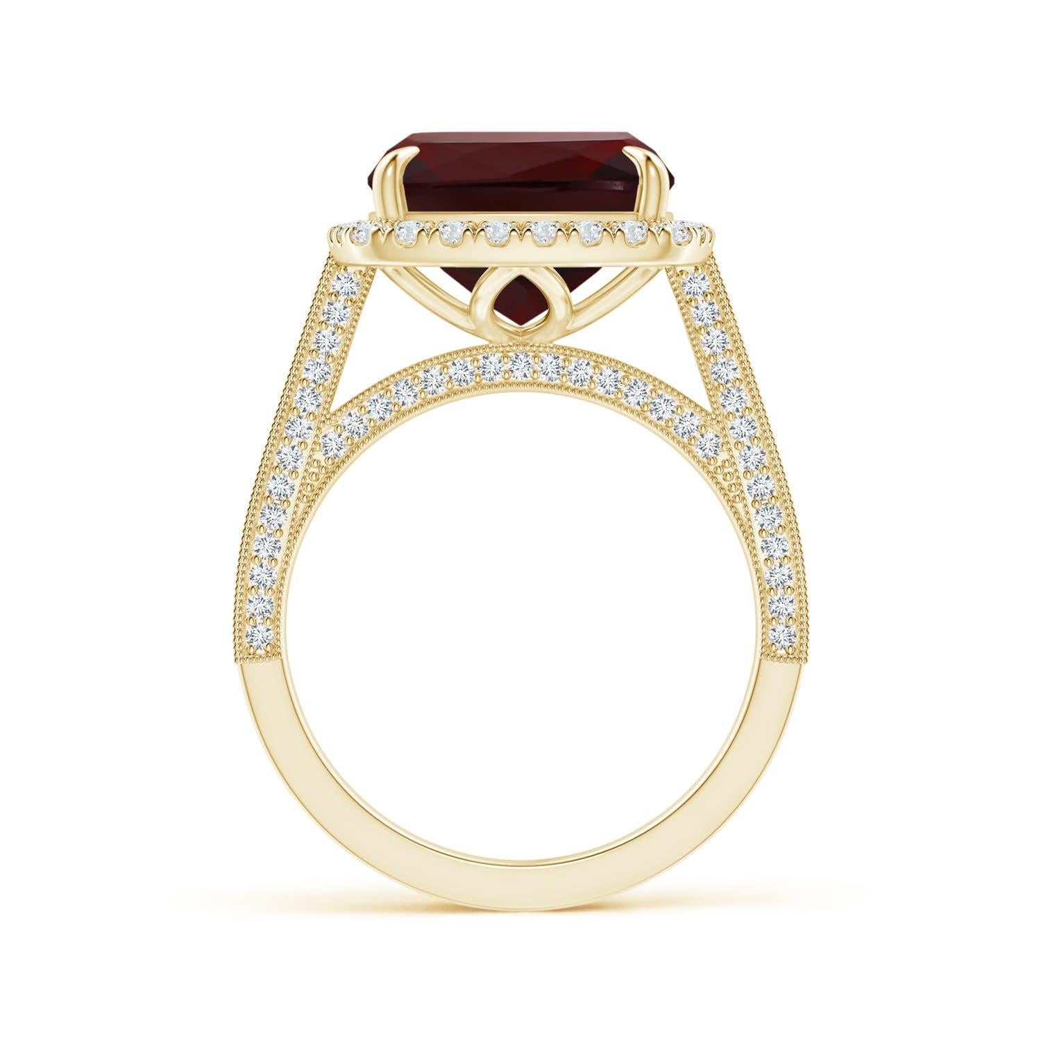 ANGARA GIA Certified Natural Garnet Halo Ring in 18K Yellow Gold with Milgrain 2