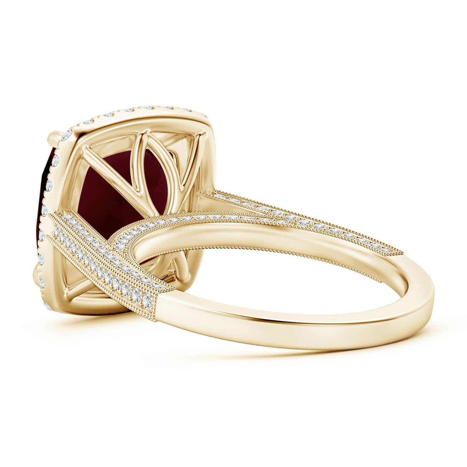 ANGARA GIA Certified Natural Garnet Halo Ring in 14K Yellow Gold with Milgrain 4