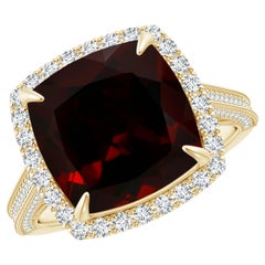ANGARA GIA Certified Natural Garnet Halo Ring in 18K Yellow Gold with Milgrain