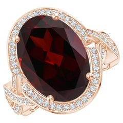 Angara Gia Certified Natural Garnet Infinity Shank Ring in Rose Gold with Halo