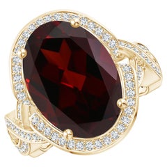 Angara Gia Certified Natural Garnet Infinity Shank Ring in Yellow Gold with Halo