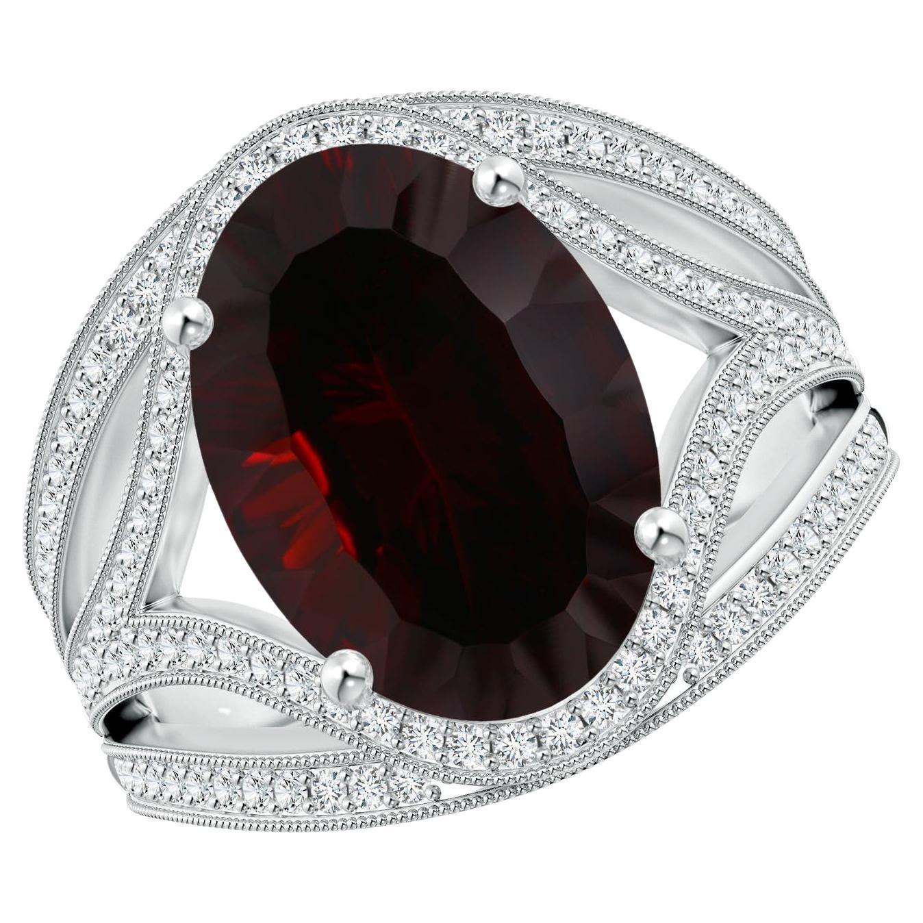 For Sale:  ANGARA GIA Certified Natural Garnet Ornate Shank Cocktail Ring in White Gold