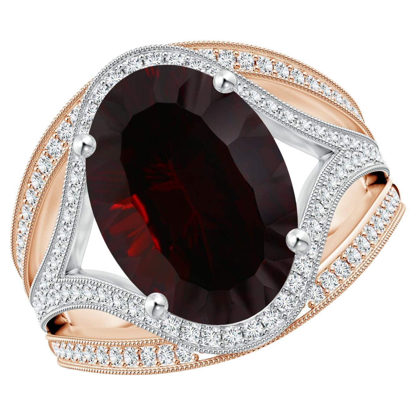 For Sale:  GIA Certified Natural Garnet Ornate Shank Rose & White Gold Cocktail Ring