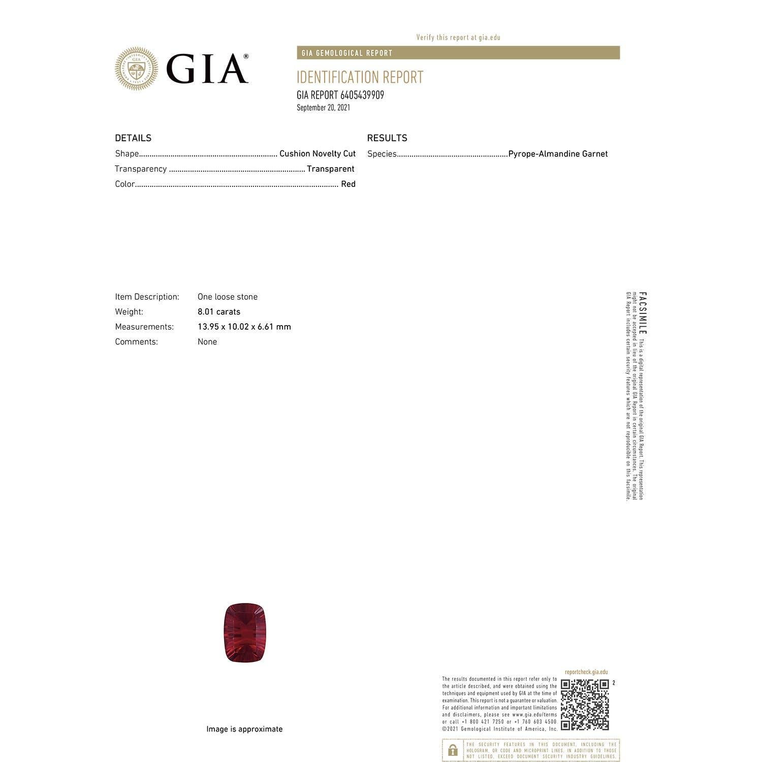 For Sale:  GIA Certified Natural Garnet Ring in Platinum with Half Moon Diamonds 4