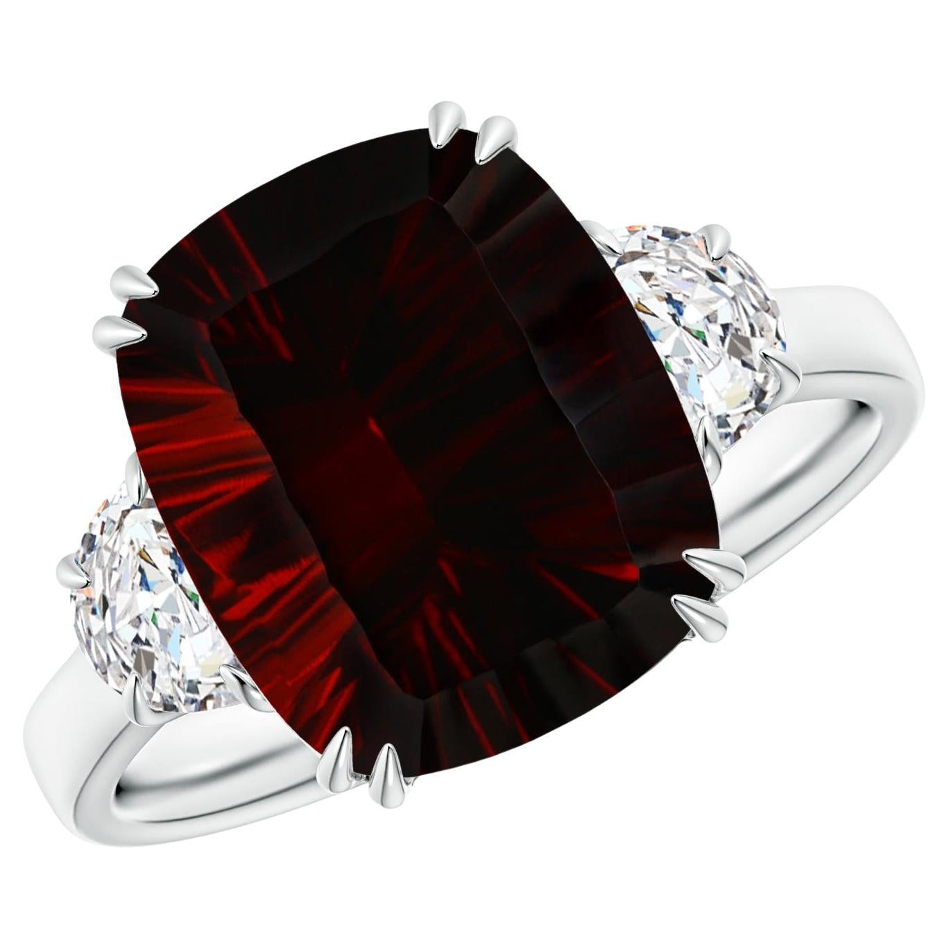 GIA Certified Natural Garnet Ring in Platinum with Half Moon Diamonds