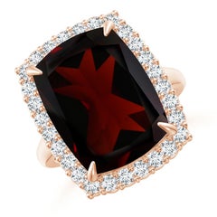 Angara Gia Certified Natural Garnet Ring in Rose Gold with Diamond Halo