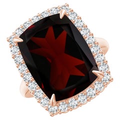 ANGARA GIA Certified Natural Garnet Ring in Rose Gold with Diamond Halo