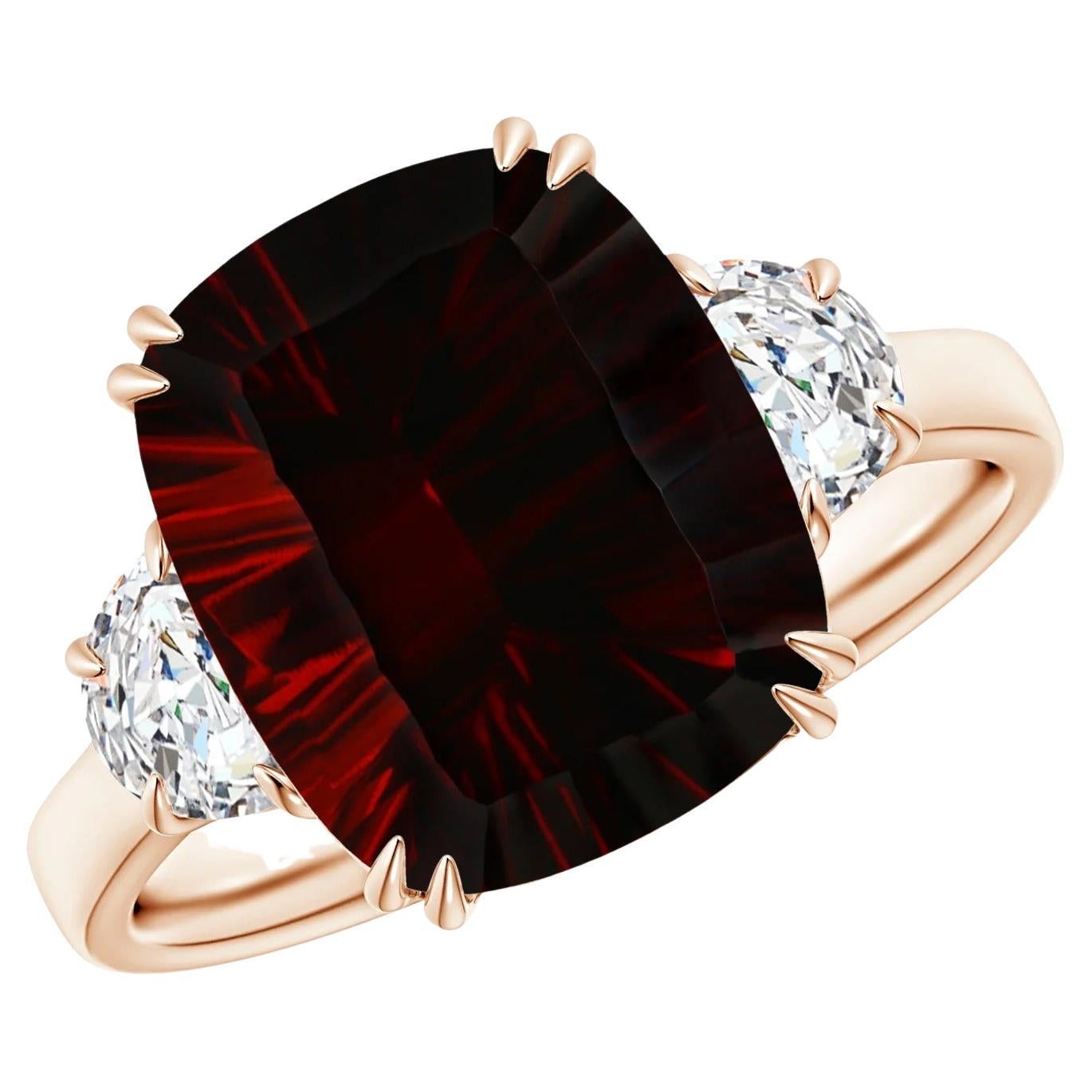 For Sale:  Angara GIA Certified Natural Garnet Ring in Rose Gold with Half Moon Diamonds