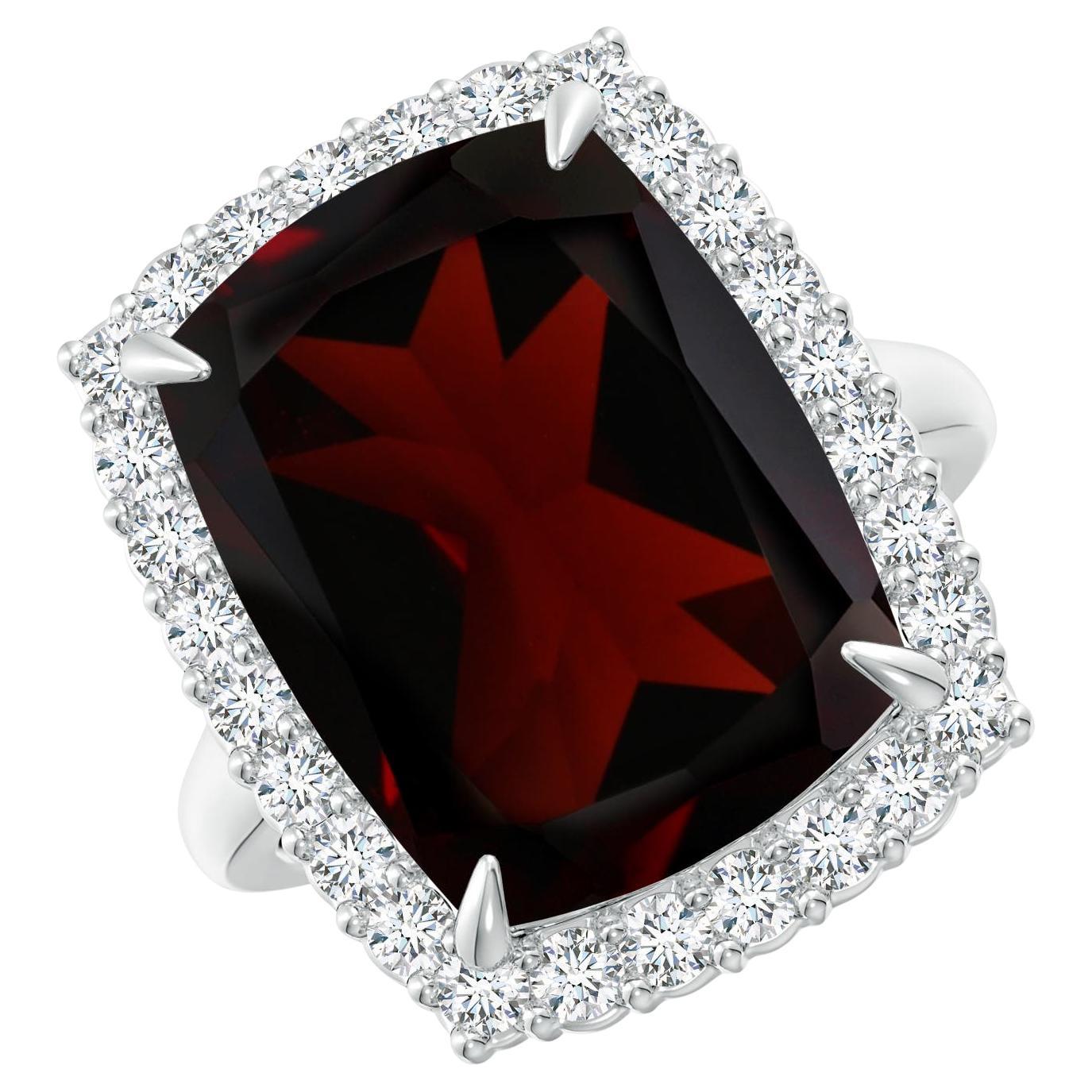 For Sale:  GIA Certified Natural Garnet Ring in White Gold with Diamond Halo