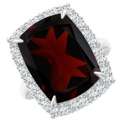 GIA Certified Natural Garnet Ring in White Gold with Diamond Halo