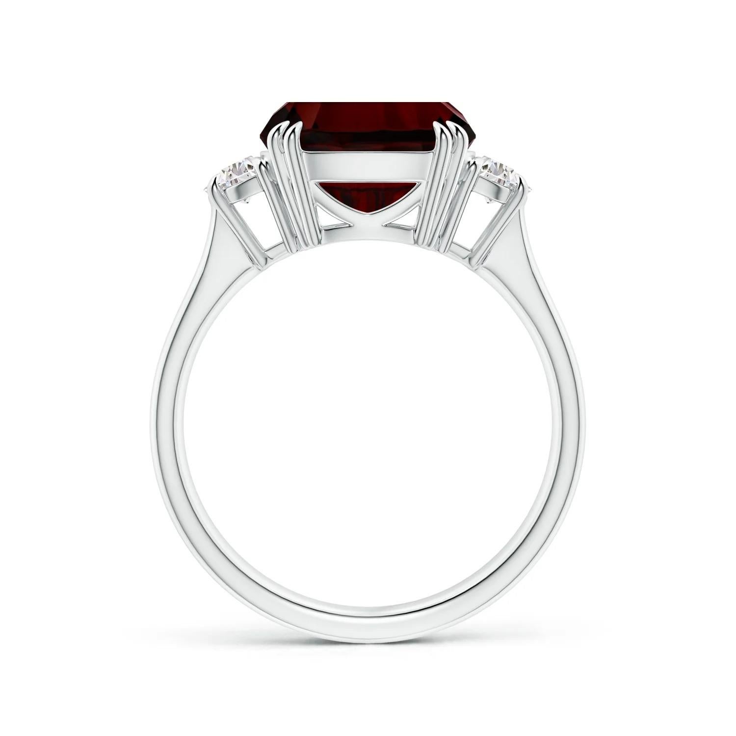 GIA Certified Natural Garnet Ring in 18K White Gold with Half Moon Diamonds 2