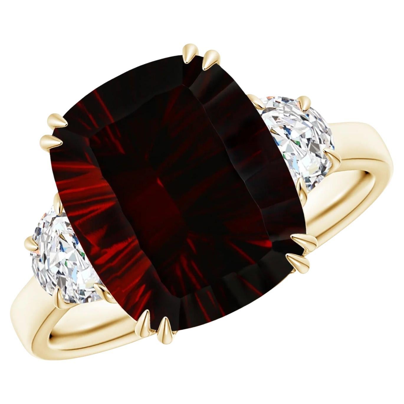 For Sale:  GIA Certified Natural Garnet Ring in Yellow Gold with Half Moon Diamonds